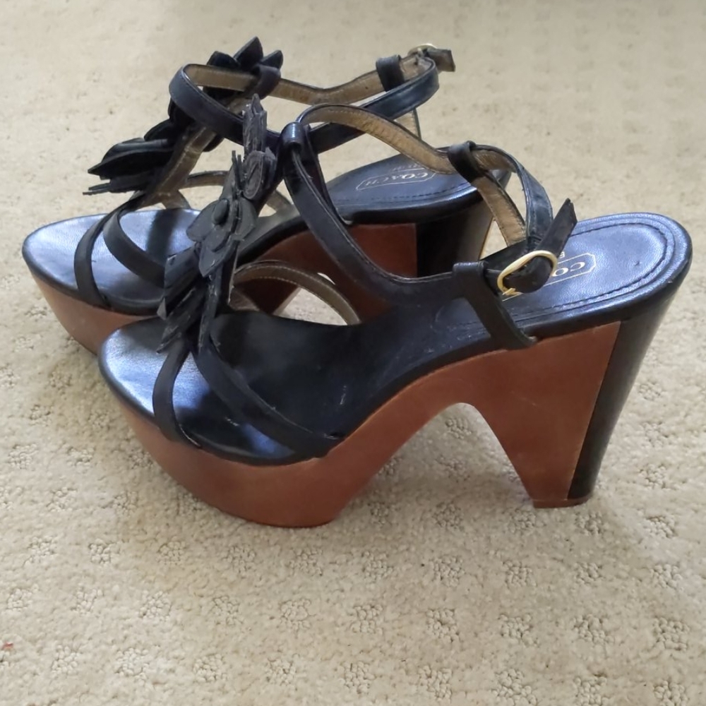 Coach Wooden Heel Sandal Flower Detail